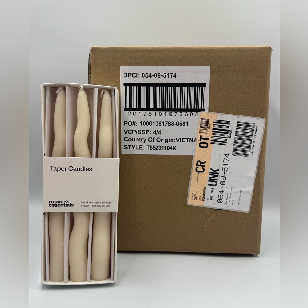 Taper Candle Set Wavy Unscented 8” Room Essentials CASE of 4 - 6 Packs 24 Total